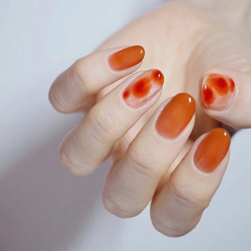 nail sơn thạch màu cam - đẹp365