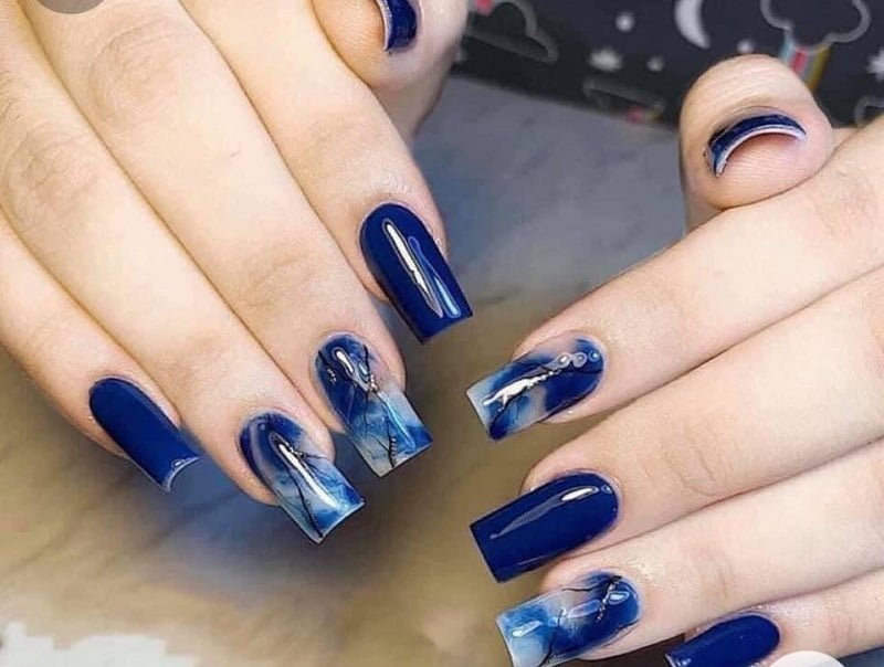 Bộ 24 móng tay giả phối màu xanh dương xám thời trang cho nữ  Shopee Việt  Nam